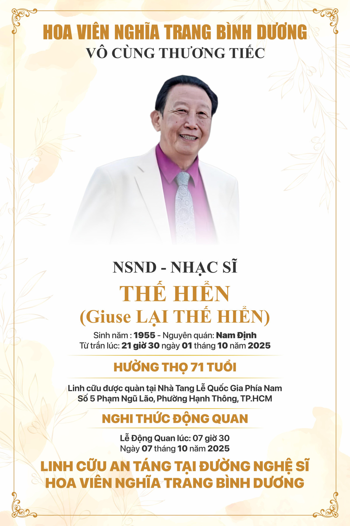 TIỄN BIỆT NHẠC SĨ THẾ HIỂN – NGƯỜI LÍNH KHÔNG MANG QUÂN HÀM